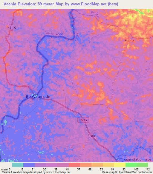 Vaania,Liberia Elevation Map
