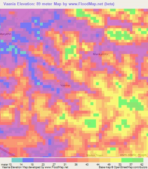 Vaania,Liberia Elevation Map