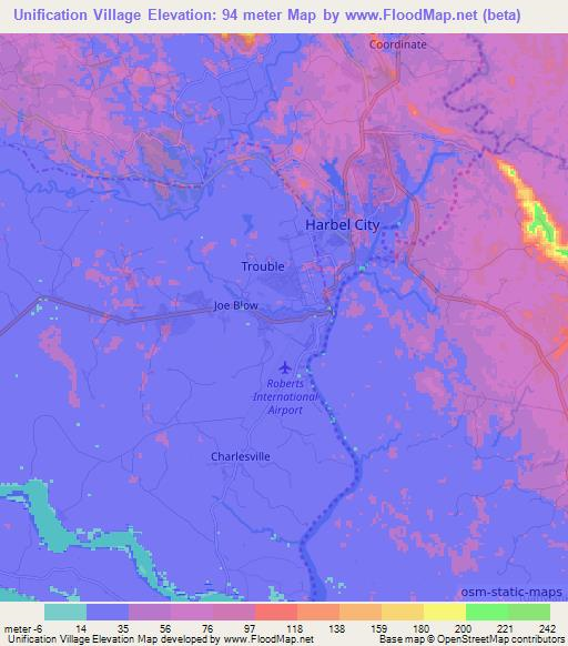 Unification Village,Liberia Elevation Map