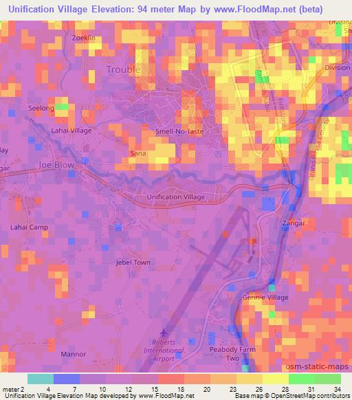 Unification Village,Liberia Elevation Map