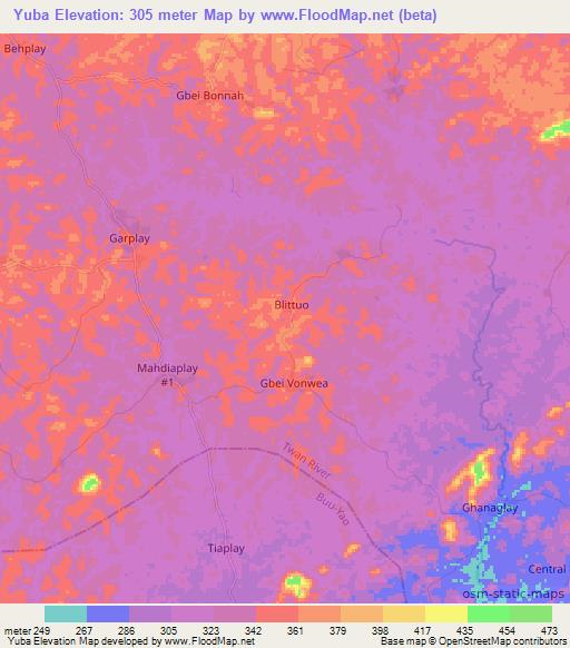 Yuba,Liberia Elevation Map