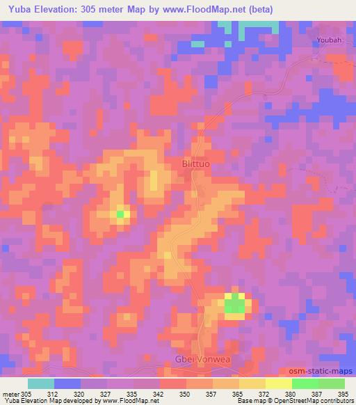 Yuba,Liberia Elevation Map