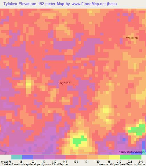 Tyiaken,Liberia Elevation Map