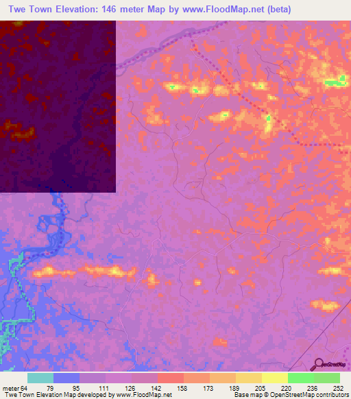 Twe Town,Liberia Elevation Map