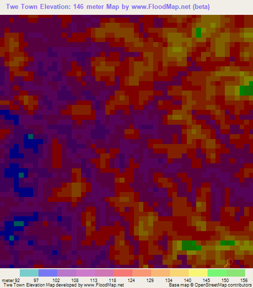 Twe Town,Liberia Elevation Map