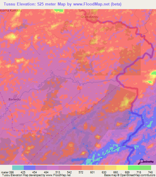 Tussu,Liberia Elevation Map