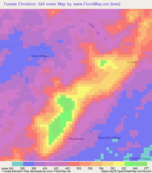 Tuwata,Liberia Elevation Map