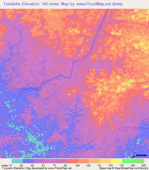 Tutukehn,Liberia Elevation Map