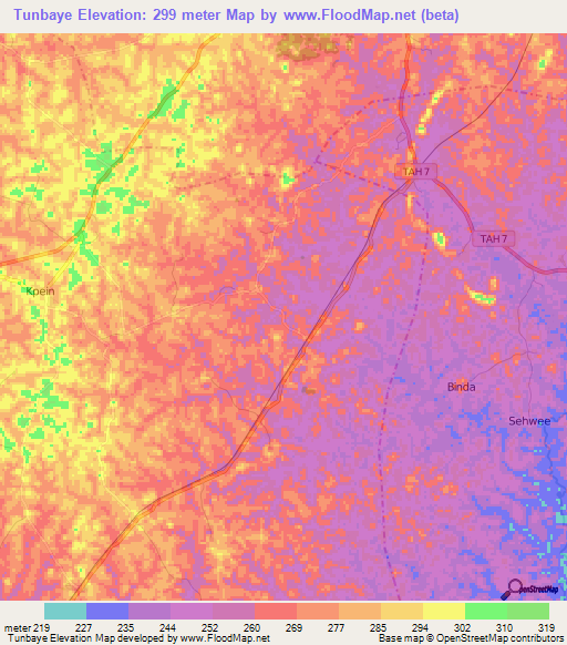 Tunbaye,Liberia Elevation Map
