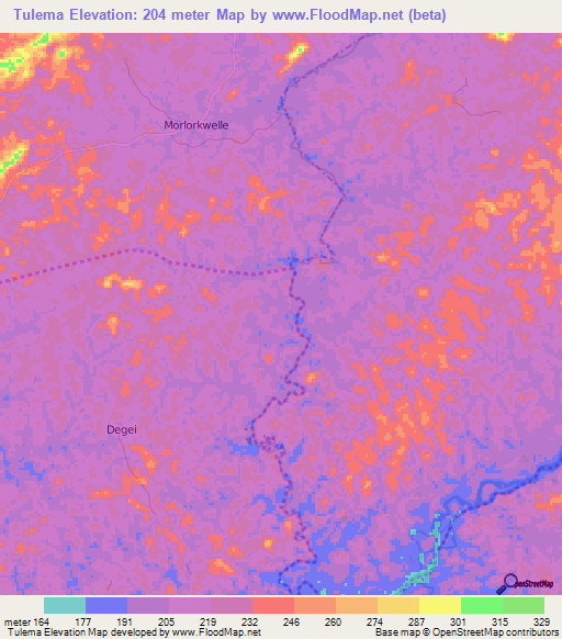 Tulema,Liberia Elevation Map