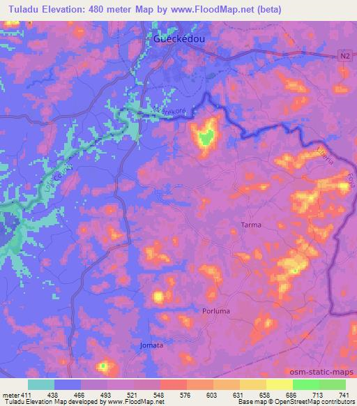 Tuladu,Liberia Elevation Map