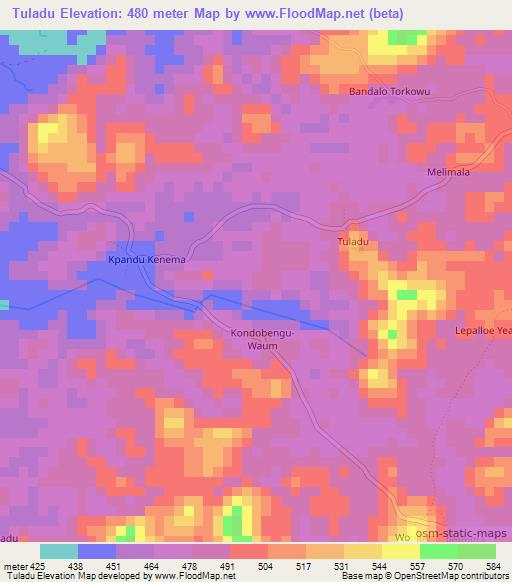 Tuladu,Liberia Elevation Map