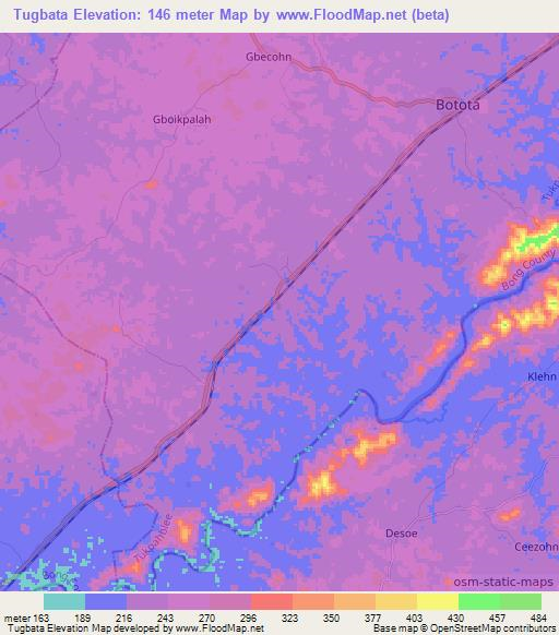 Tugbata,Liberia Elevation Map