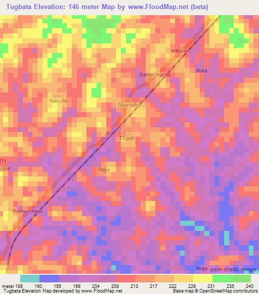 Tugbata,Liberia Elevation Map