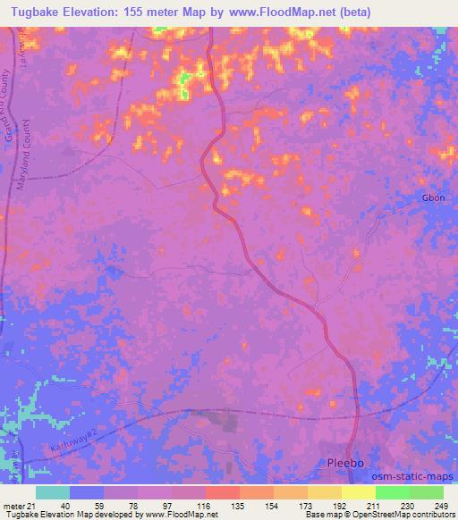 Tugbake,Liberia Elevation Map