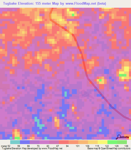 Tugbake,Liberia Elevation Map
