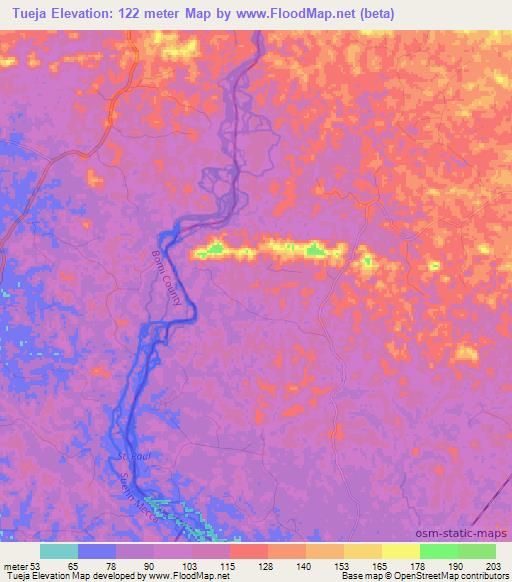 Tueja,Liberia Elevation Map