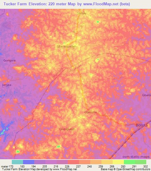 Tucker Farm,Liberia Elevation Map