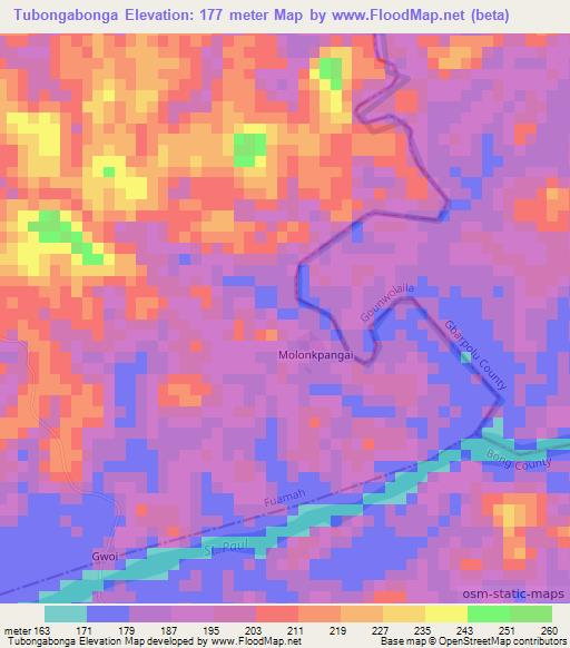 Tubongabonga,Liberia Elevation Map