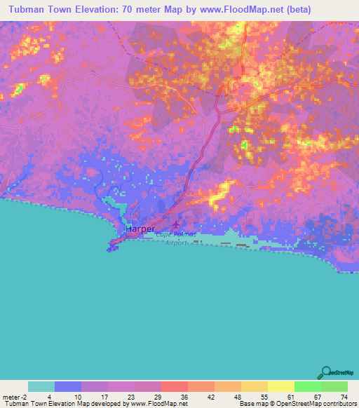 Tubman Town,Liberia Elevation Map