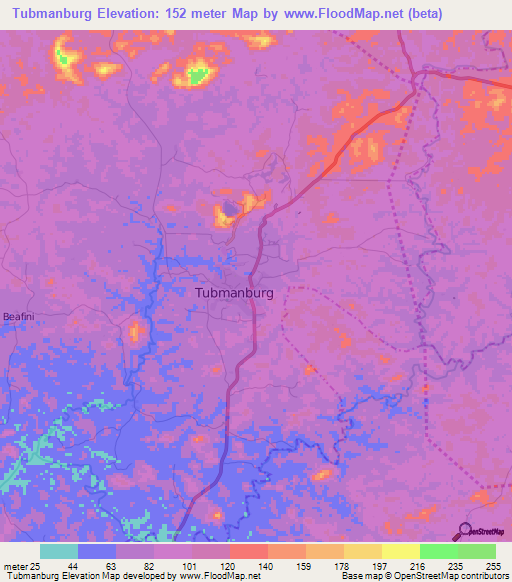Tubmanburg,Liberia Elevation Map