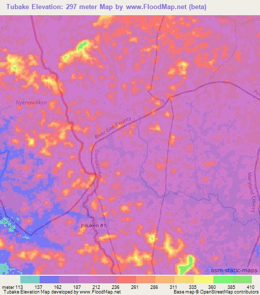 Tubake,Liberia Elevation Map