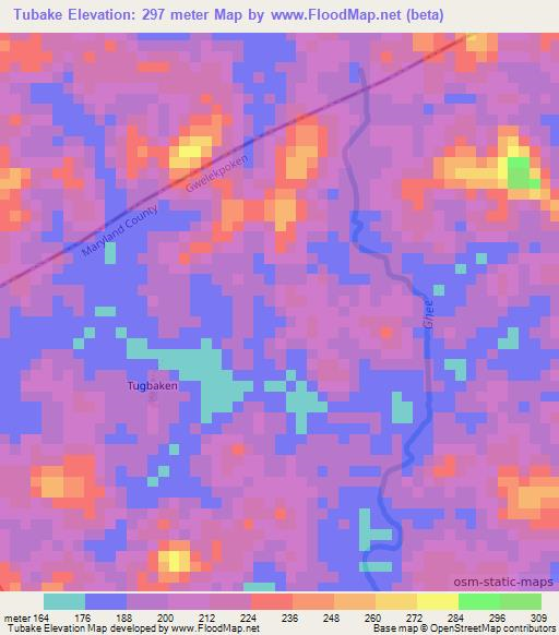 Tubake,Liberia Elevation Map