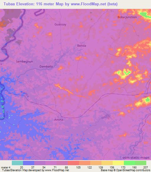Tubaa,Liberia Elevation Map