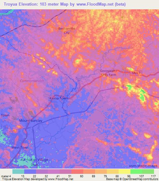 Troyua,Liberia Elevation Map