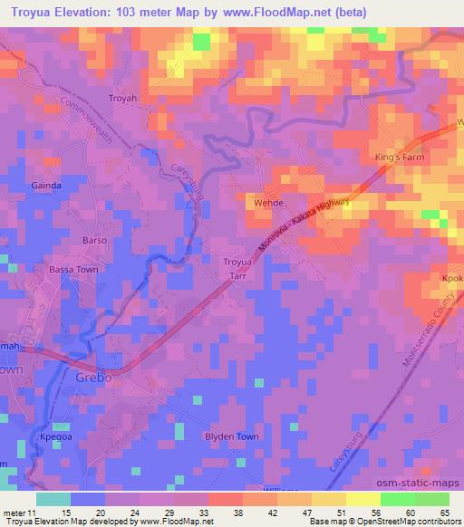 Troyua,Liberia Elevation Map