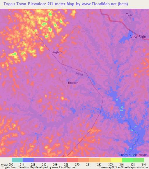 Togau Town,Liberia Elevation Map