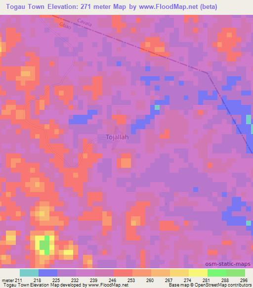 Togau Town,Liberia Elevation Map