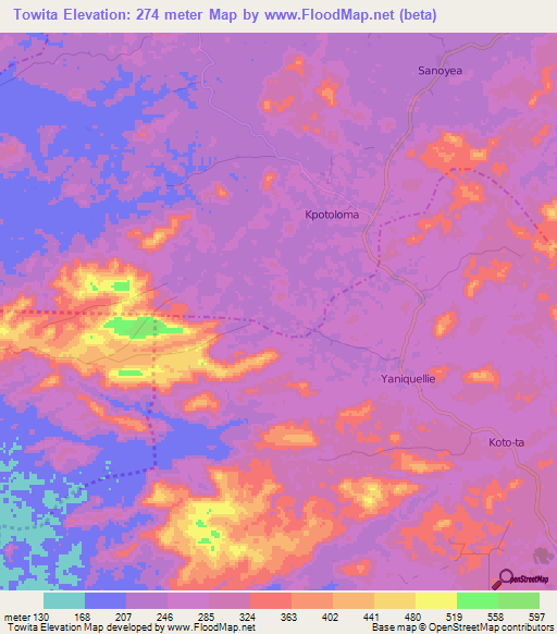 Towita,Liberia Elevation Map