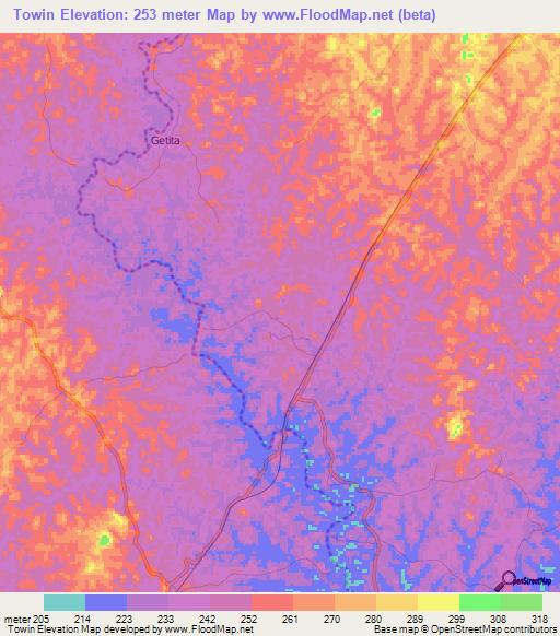 Towin,Liberia Elevation Map