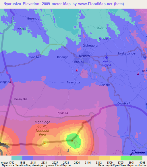 Nyarusiza,Uganda Elevation Map