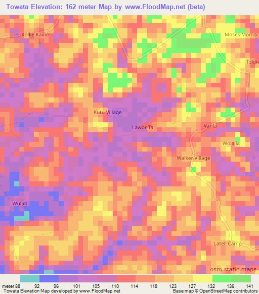 Towata,Liberia Elevation Map