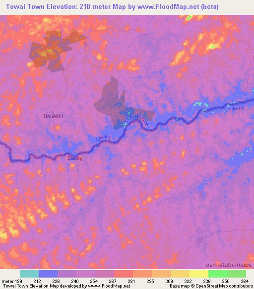 Towai Town,Liberia Elevation Map