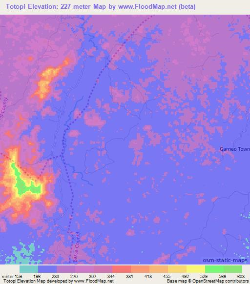 Totopi,Liberia Elevation Map