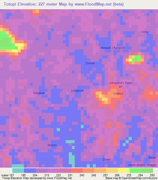 Totopi,Liberia Elevation Map