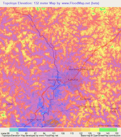 Topoloya,Liberia Elevation Map