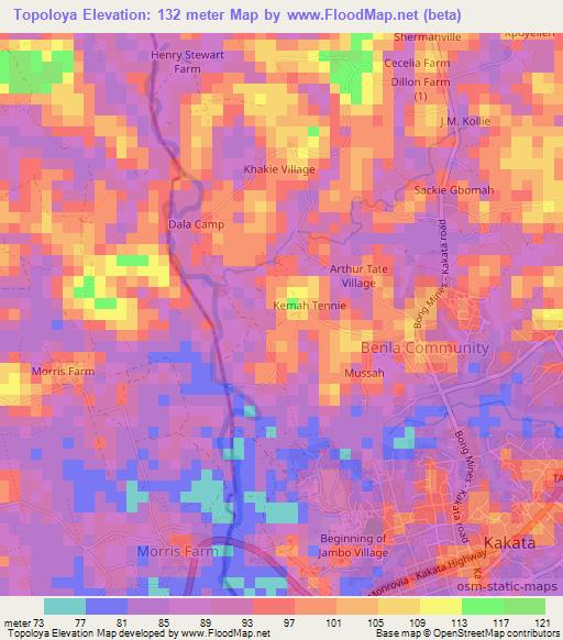 Topoloya,Liberia Elevation Map