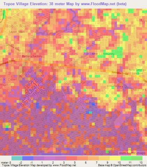 Topoe Village,Liberia Elevation Map