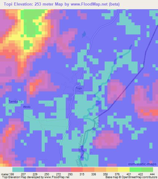 Topi,Liberia Elevation Map