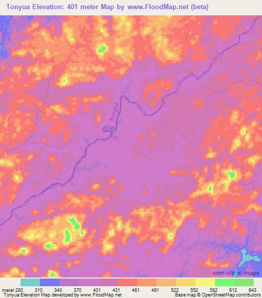 Tonyua,Liberia Elevation Map
