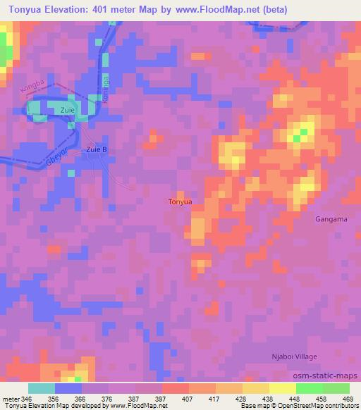 Tonyua,Liberia Elevation Map