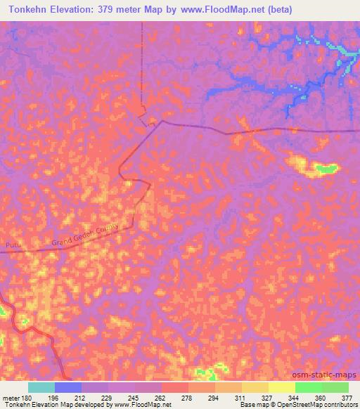 Tonkehn,Liberia Elevation Map