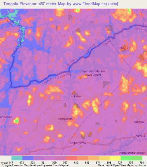 Tongola,Liberia Elevation Map