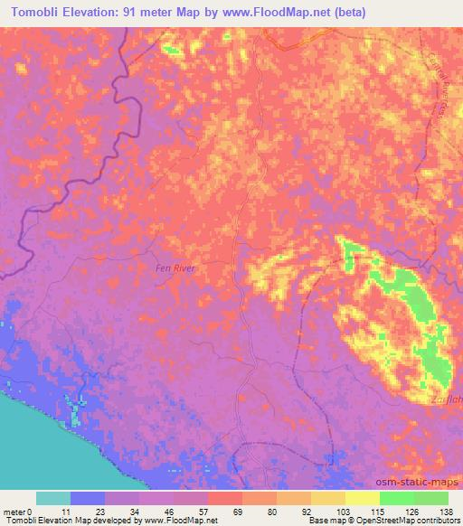 Tomobli,Liberia Elevation Map