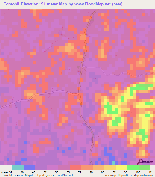Tomobli,Liberia Elevation Map