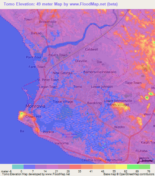 Tomo,Liberia Elevation Map